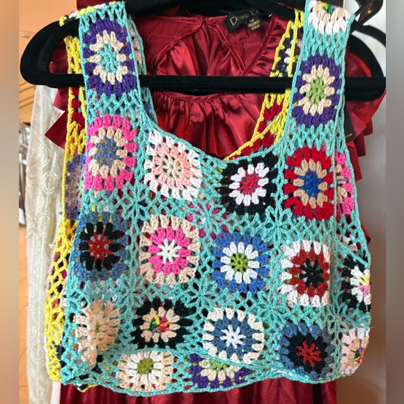 NWT Miss Soarkling Multicolor Crochet Crop Top. Available in S. - Picture 5 of 5